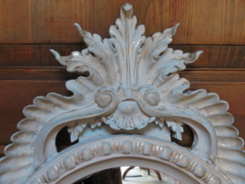 VERKOCHT Brocante ovale spiegel in écru barok lijst - 98 x 50 cm