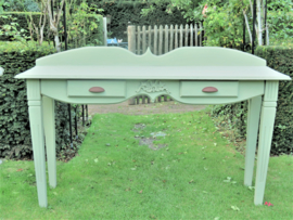verkocht* Brocante grijsgroene wandtafel sidetable, 1.40m breed