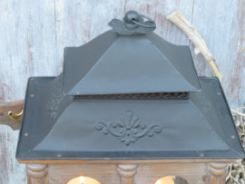 VERKOCHT Brocante windlicht lantaarn - glas en hout