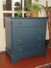 VERKOCHT Blauwe houten ladekast 4 laden