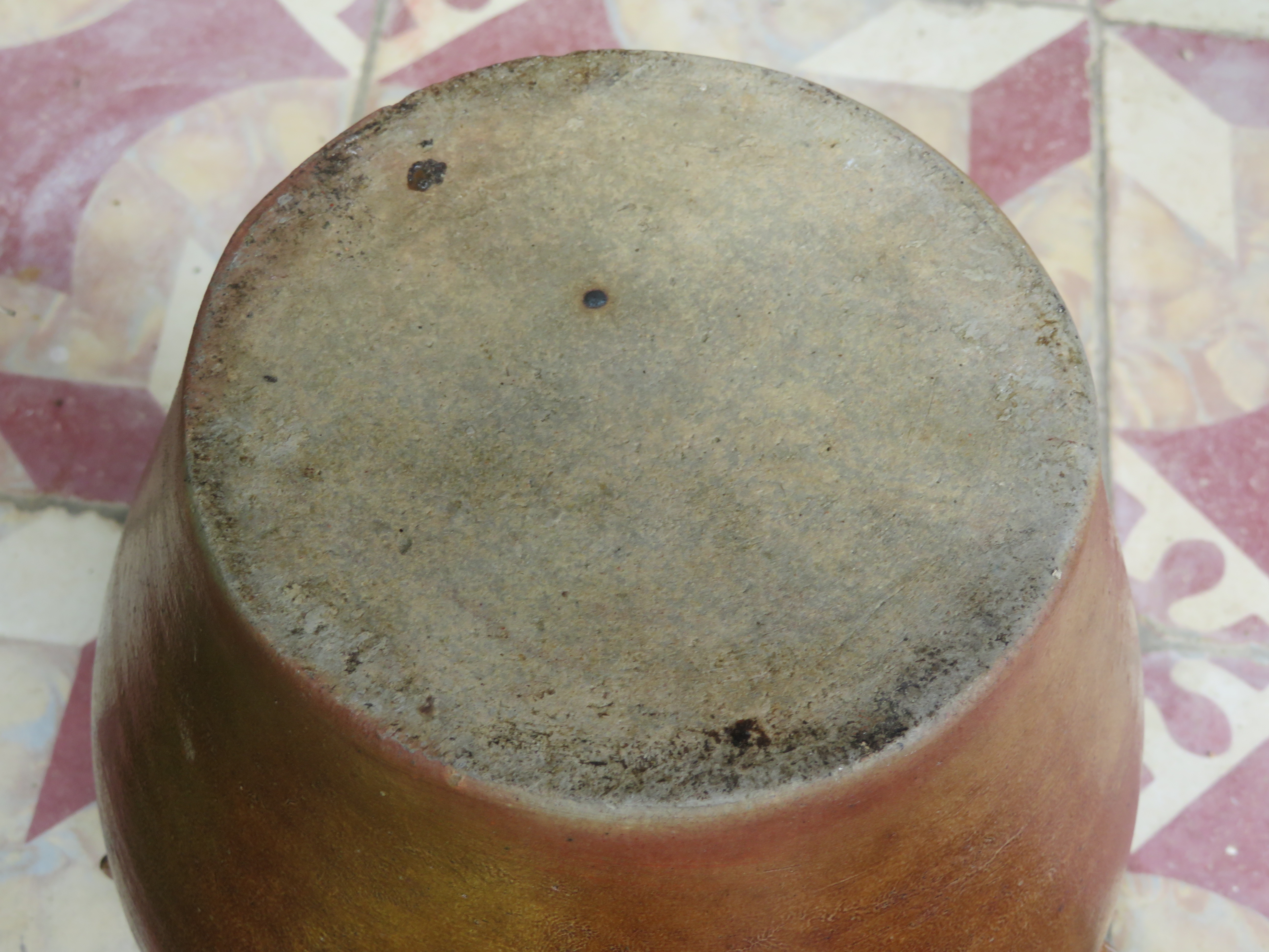 Oude Franse bruine grespot voorraadpot met deksel - 22 cm