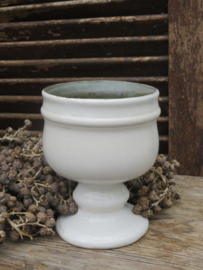 VERKOCHT Wit geglazuurd metalen bloempotje, 14cm