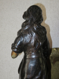 Antiek keramiek beeld sculptuur dame met luit - Franceschi - 19e eeuw - 52 cm