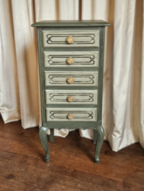 VERKOCHT Brocante groen ladekastje halkastje