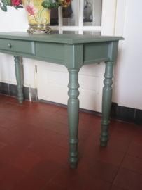 VERKOCHT Brocante groene houten sidetable wandtafel - 120 cm