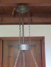 VERKOCHT Art Deco koperen hanglamp met glazen kralen, kralenlamp