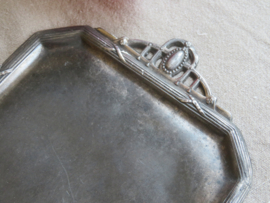 VERKOCHT Antiek zilvertin mini dienblad / klein dienblad - 17 x 12 cm