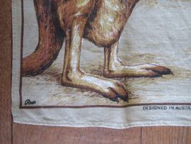 Vintage Australische linnen theedoek 'kangoeroes' - 76 x 46 cm