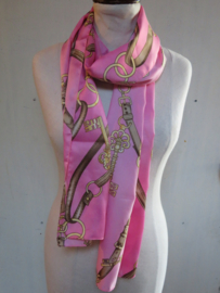 VERKOCHT Vintage roze zijdelook sjaal Hermes stijl - 170 x 28 cm