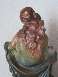 Antiek Frans gipsen beeld dame met luit - 53 cm hoog