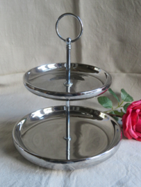 Vintage zilverkleurige metalen etagere - 2-laags