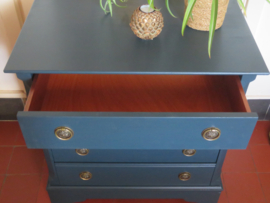 VERKOCHT Blauwe houten ladekast 4 laden
