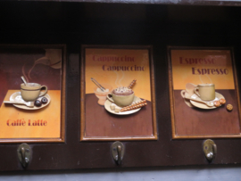VERKOCHT Brocante Italiaans houten handdoekenrek keukenrek - latte cappuccino espresso