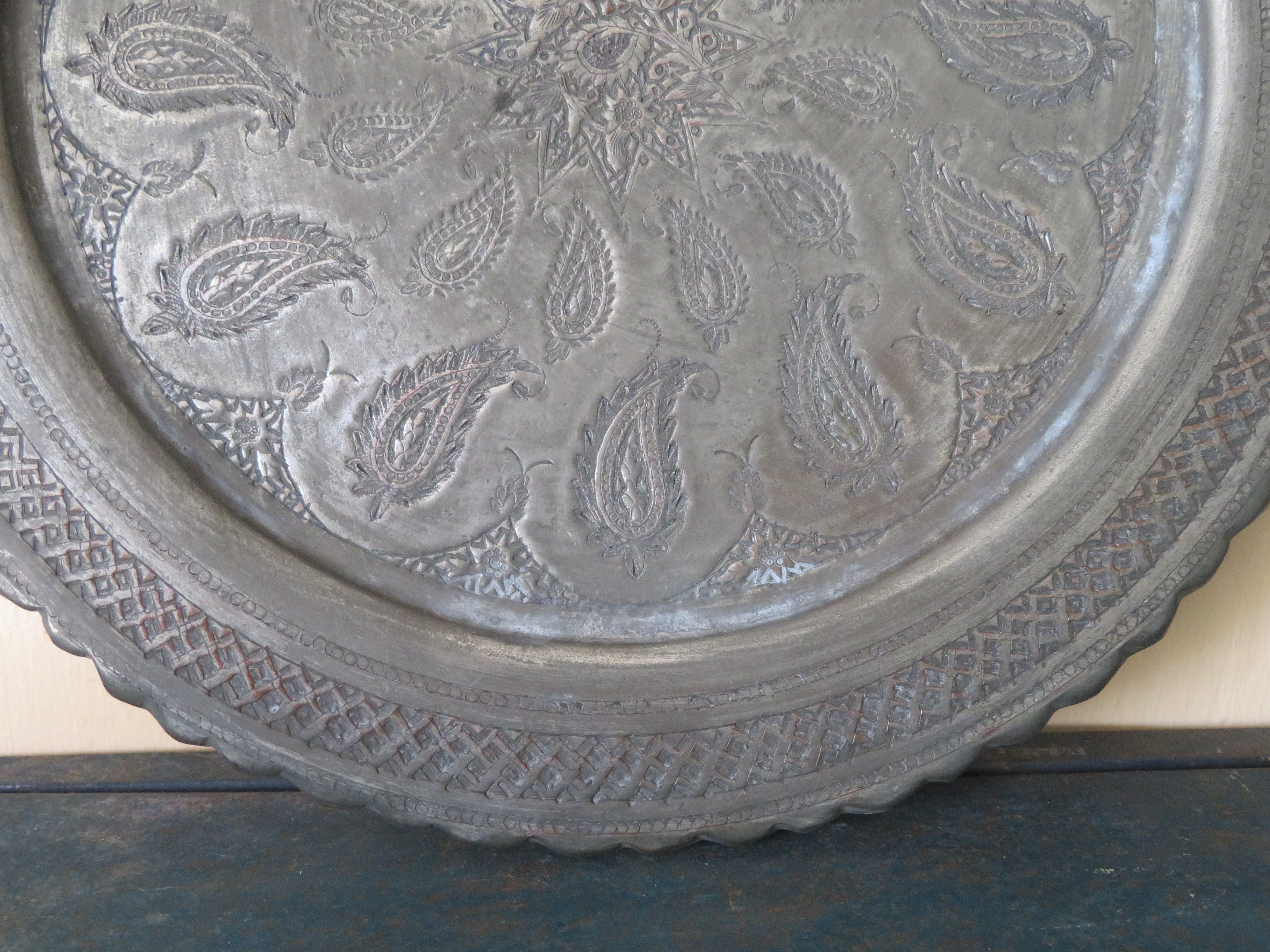 Antiek Arabisch vertind koperen dienblad schaal - 34 cm
