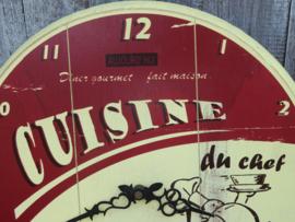 Brocante Franse ronde houten keukenklok "cuisine" - 34 cm