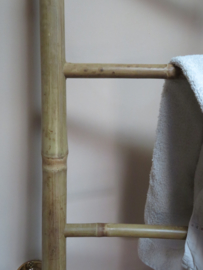 VERKOCHT Brocante bamboe ladder handdoekenrek, 180 cm hoog