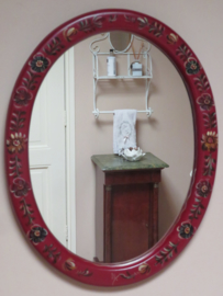 VERKOCHT Oude ovale Hindeloopen spiegel in houten lijst, 44 x 33 cm