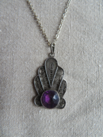 Vintage zilveren filigrain hanger met amethist (zonder ketting)