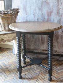 VERKOCHT Antieke brocante houten bijzettafel met vergrijsd blad