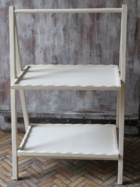 VERKOCHT Brocante witte houten klaptafel plantentafel etagere