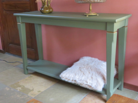 VERKOCHT Brocante olijfgroene sidetable - 1.20m breed