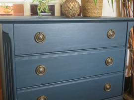 VERKOCHT Blauwe houten ladekast 4 laden