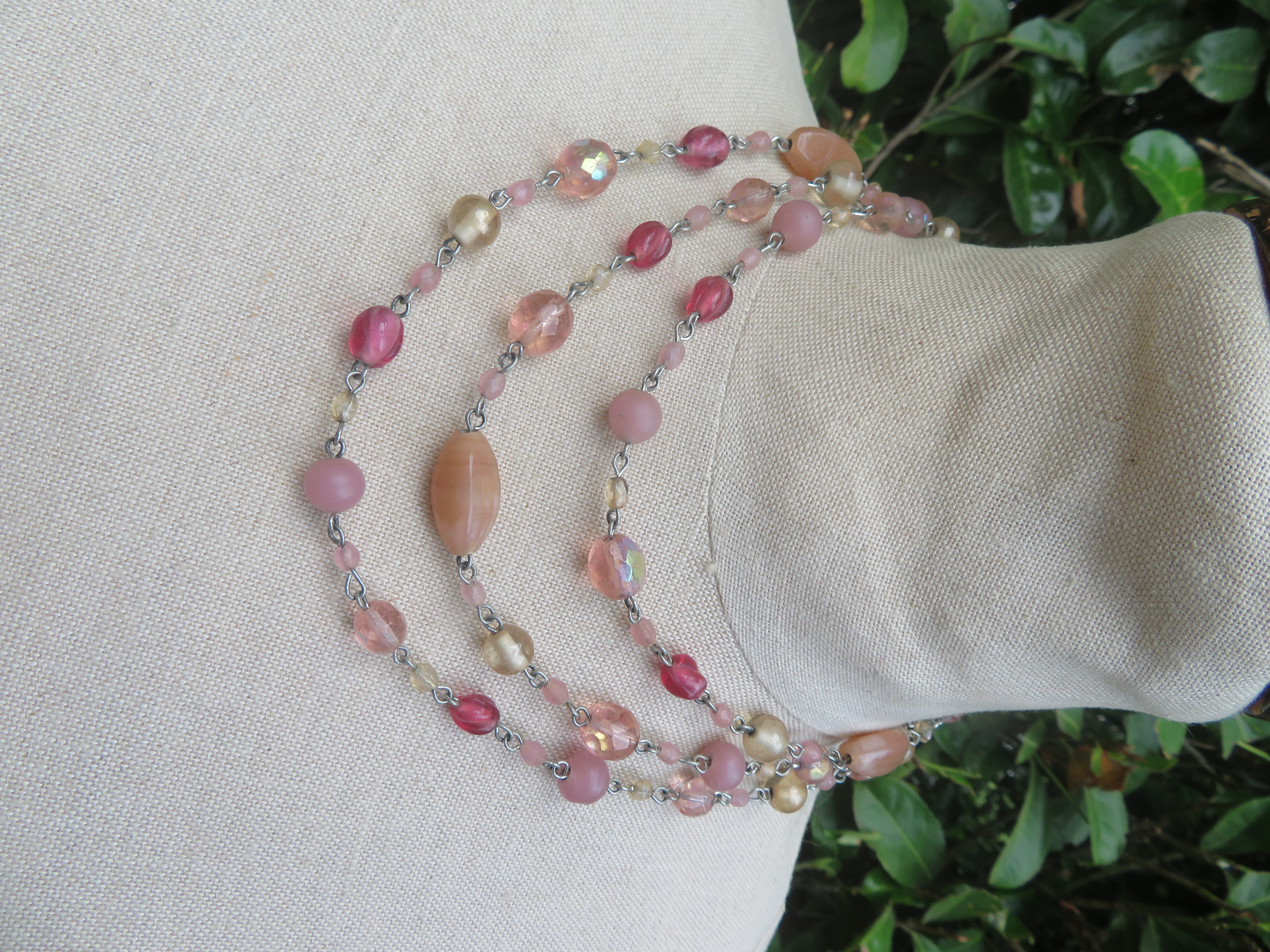 Vintage roze kralenketting - 3 rijen