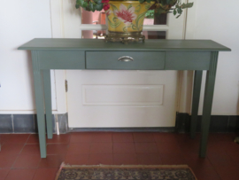 VERKOCHT Brocante groene houten sidetable wandtafel - 1.20m breed