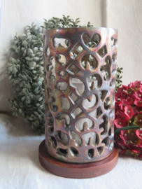 Vintage opengewerkt metalen windlicht - 24 cm hoog