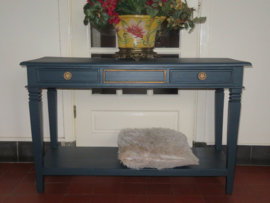 Brocante blauwe houten sidetable wandtafel - 1.20m breed