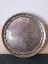 VERKOCHT Oud Marokkaans zilveren dienblad met opstaande ajour rand - 40 cm