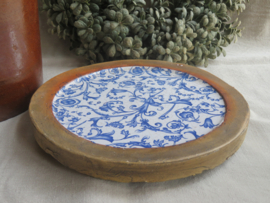 Vintage stenen onderzetter met delftsblauwe inleg - 24 cm