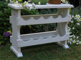 verkocht* Brocante wit houten wijnrek / baddoekenrek