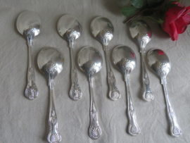 Oude verzilverde bouillonlepels - Sheffield King's Pattern - set van 8