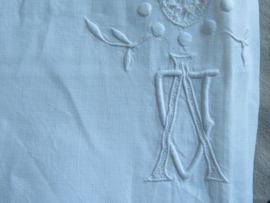 Oud Frans linnen laken geborduurd met monogram - 320 x 240 cm