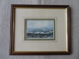 Antieke lithografie Edinburgh uit 1880 - New Town from the Castle -  30x25 cm