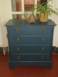 VERKOCHT Blauwe houten ladekast 4 laden