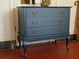 VERKOCHT Oude brocante blauwe ladekast Queen Anne