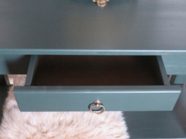 VERKOCHT Brocante groene houten sidetable wandtafel met lade - 100cm breed