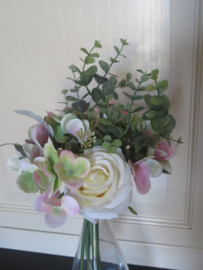 Boeketje kunstbloemen witte rozen - 7 stelen - 38 cm