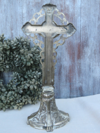 Antiek zilver metalen staand kruisbeeld - 19e eeuw