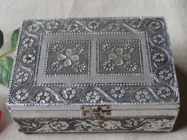 VERKOCHT Vintage zilver sieradendoos met spiegel