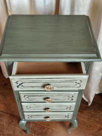 VERKOCHT Brocante groen ladekastje halkastje