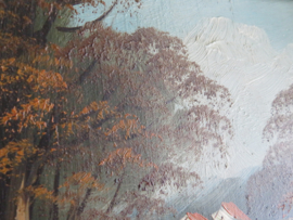 VERKOCHT Oud schilderij olieverf op hout - landschap - 31 x 26 cm