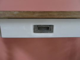 VERKOCHT Brocante grijze houten sidetable side table bureau, 1.20m