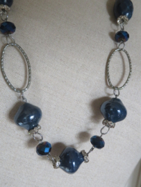 VERKOCHT Vintage halsketting blauw en zilver