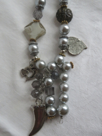 Vintage grijze fantasie parel halsketting