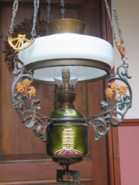 VERKOCHT  Antieke Oud-Hollandse scheepslamp schippertje - melkglas metaal en porselein