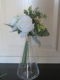 Boeketje kunstbloemen witte rozen - 7 stelen - 38 cm