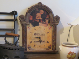 VERKOCHT Brocante Franse houten keukenklok Van Houten Chocolat